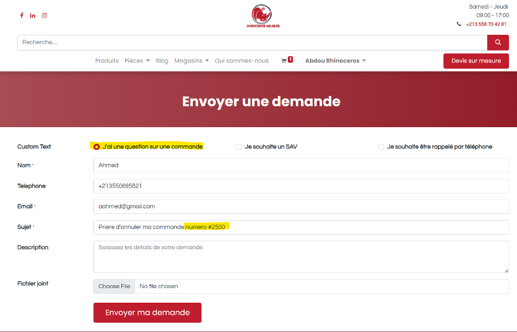 service apres vente Rhinoceros Meubles