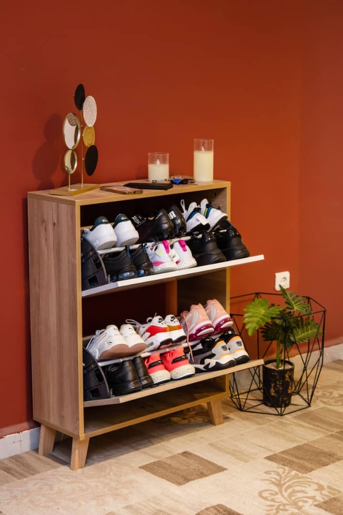 [2p-simple-blanc] Meuble a chaussures 2 portes Mini Dauphin (Simple, Blanc)