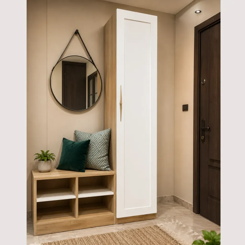 [MTRNWOLV-STR-chene-Face-blanc] Meuble d'entrée New Olive (Blanc)